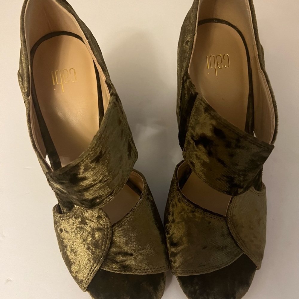 Cabi Crushed Velvet Interlock Block Open Toe Heel… - image 3